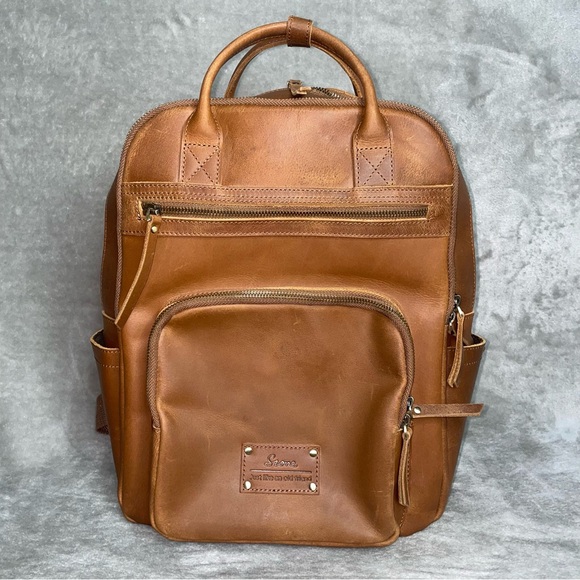S-Zone Stylish Brown Leather Backpack for Men - Picture 1 of 15